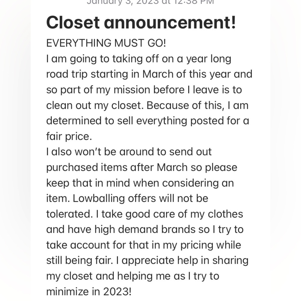 Closet announcement. Please read closely